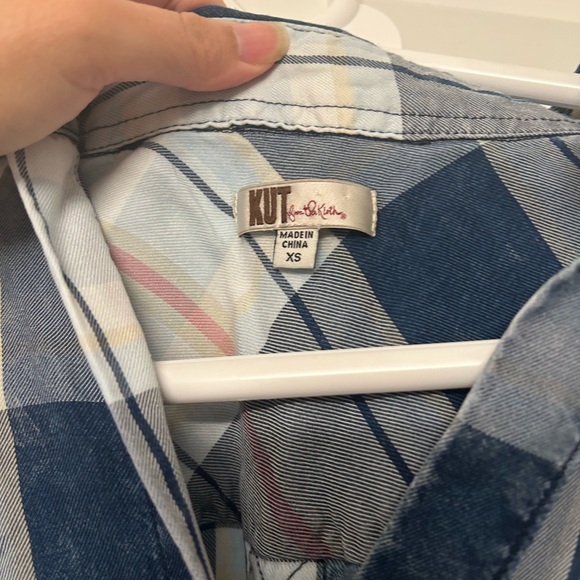 Kut from the Kloth Blue and White Plaid Button-Down Shirt - Picture 3 of 16